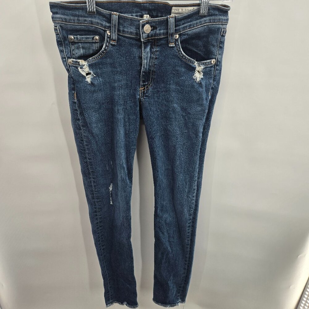 Rag and Bone Medium Wash Distressed Raw Hem Skinny Jeans Size 28